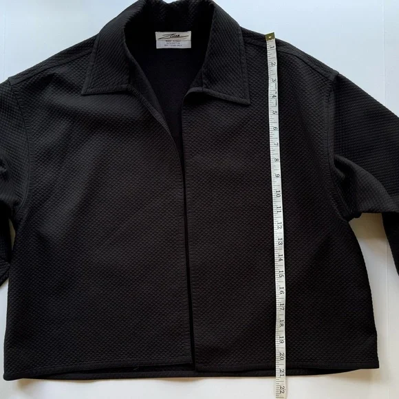 Vintage Zoran Textured Black Cotton Minimalist Boxy Open Blazer Jacket O/ S M L